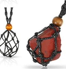 Black Crystal Macramé Cord Cage Necklaces Holds Tumbled Crystal Interchangeable