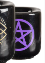 Pentacle Black Ceramic Mini Chime Spell Candle Holder