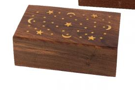 Moon and Star Brass Inlay Wood Hinged Box