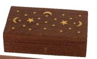 Moon and Star Brass Inlay Wood Hinged Box