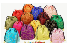 Embroidered Silk Jewelry Pouch Gathered Bag - Various Colors