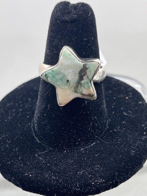 7.5-Tree Agate Star Shape Sterling Silver Ring Size 7.5