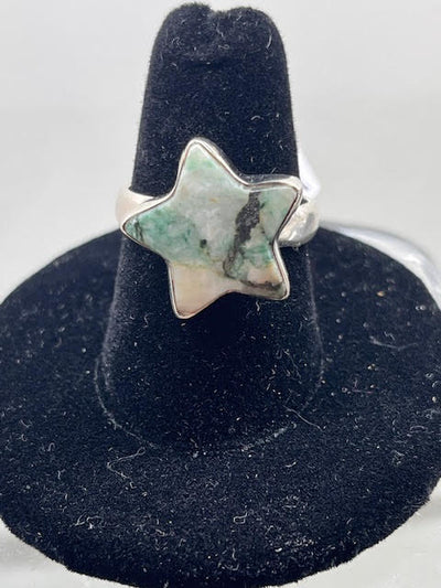 7.5-Tree Agate Star Shape Sterling Silver Ring Size 7.5