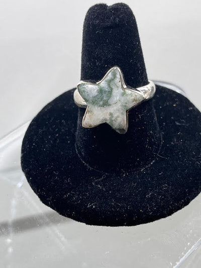 7.5-Tree Agate Star Shape Sterling Silver Ring Size 7.5