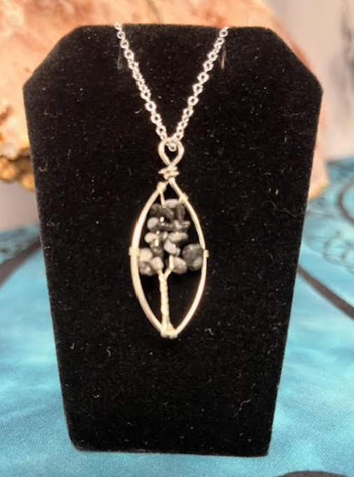 Snow Flake Obsidian Chips Tree of Life and Eye shaped Pendant