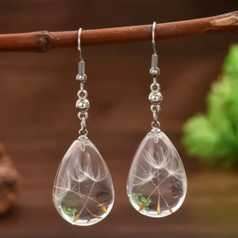 Dandelion Seed Vintage Clear Quartz Dangle Earrings