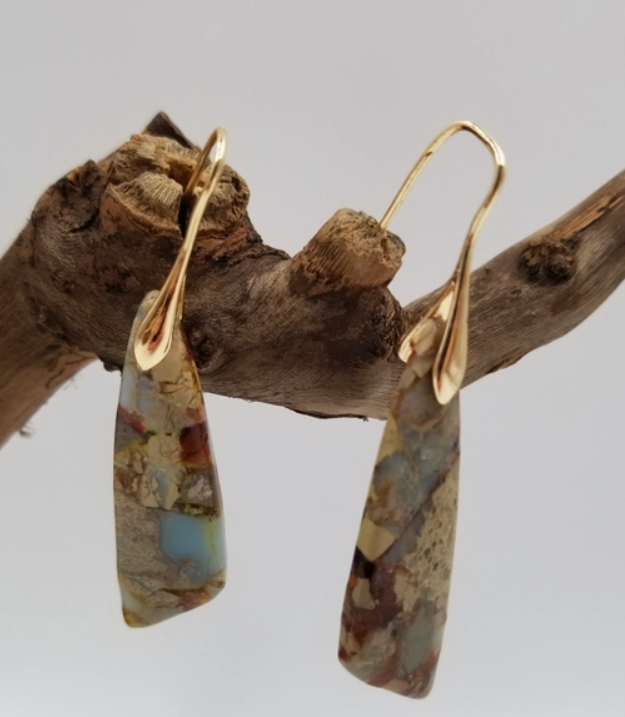 African Amazonite Stone Gold Wire Earrings Handmade- Dangle