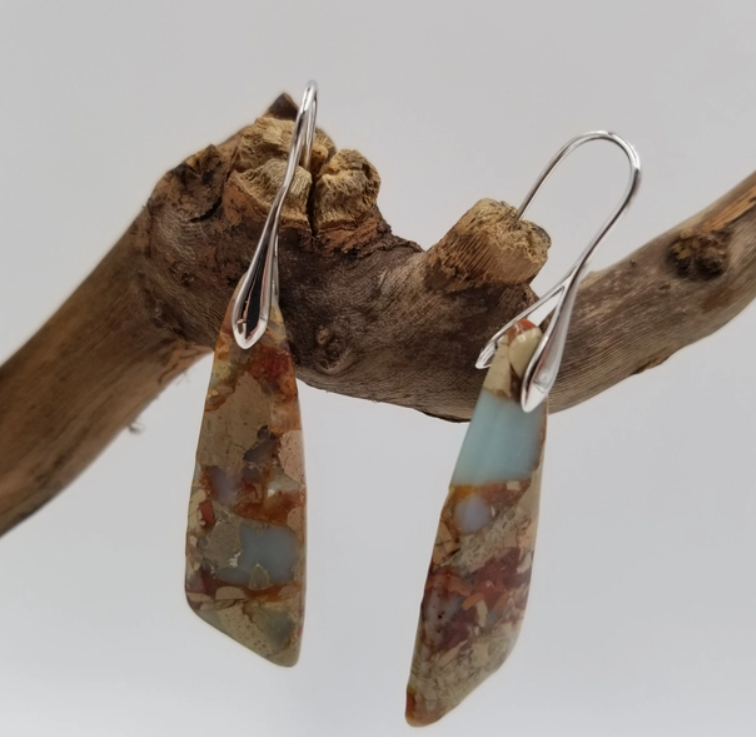 African Amazonite Stone Silver Wire Earrings Handmade- Dangle