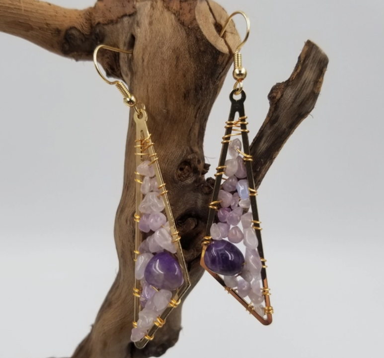 Amethyst Large Bead Boho-Chic Earrings- Light & Dark Dangle