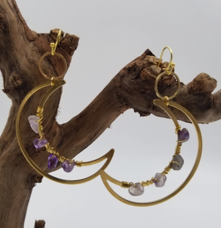 Amethyst Moon Earrings- Dangle