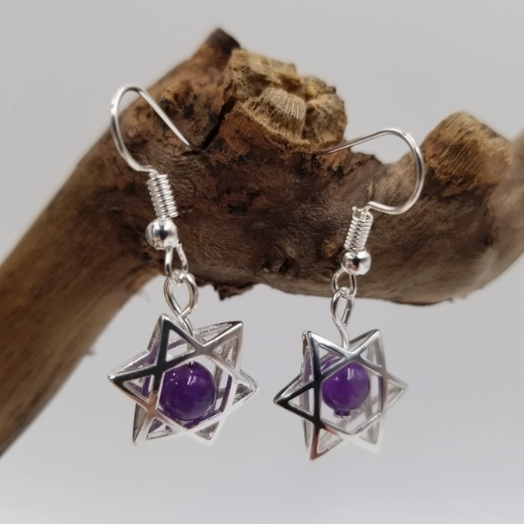 Amethyst North Star Earrings- Dangle