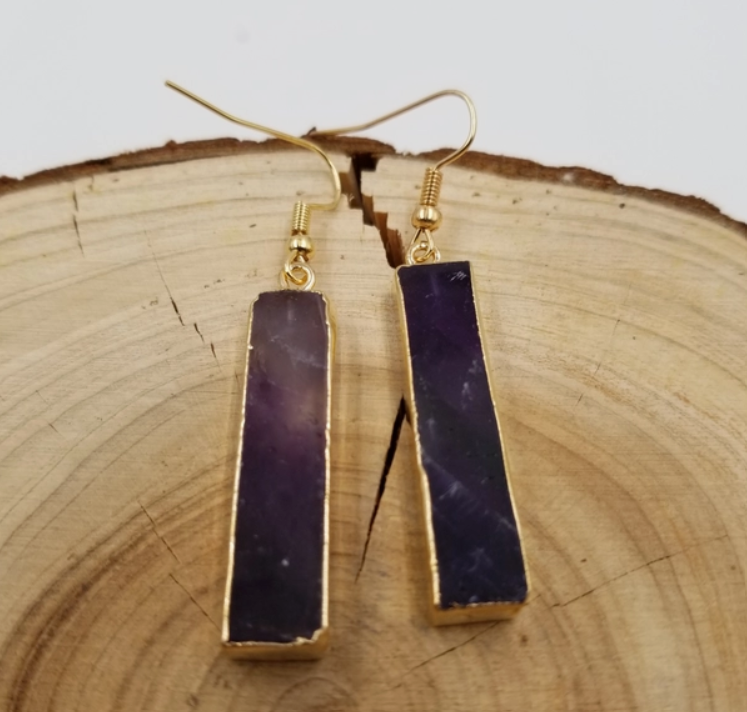 Amethyst Crystal Stick Earrings- Dangle