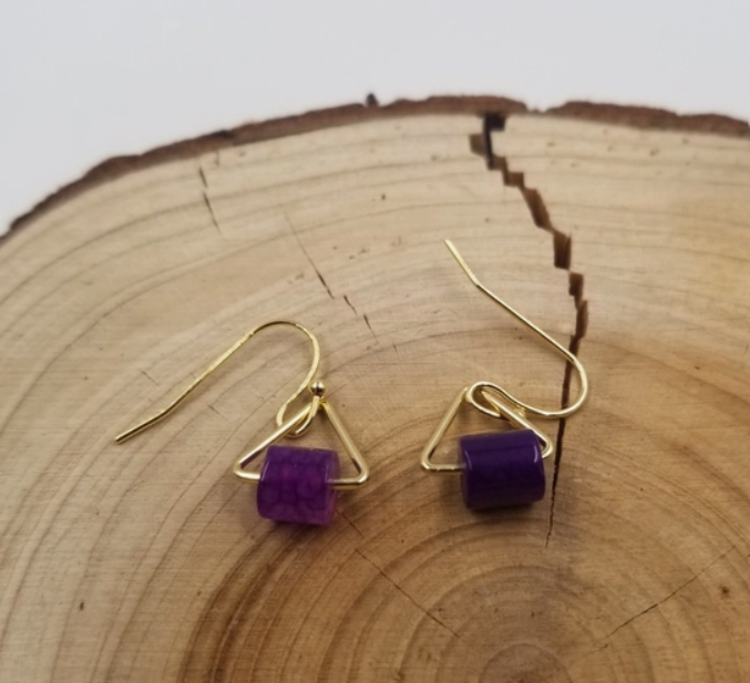 Amethyst Triangle Earrings - Dangle