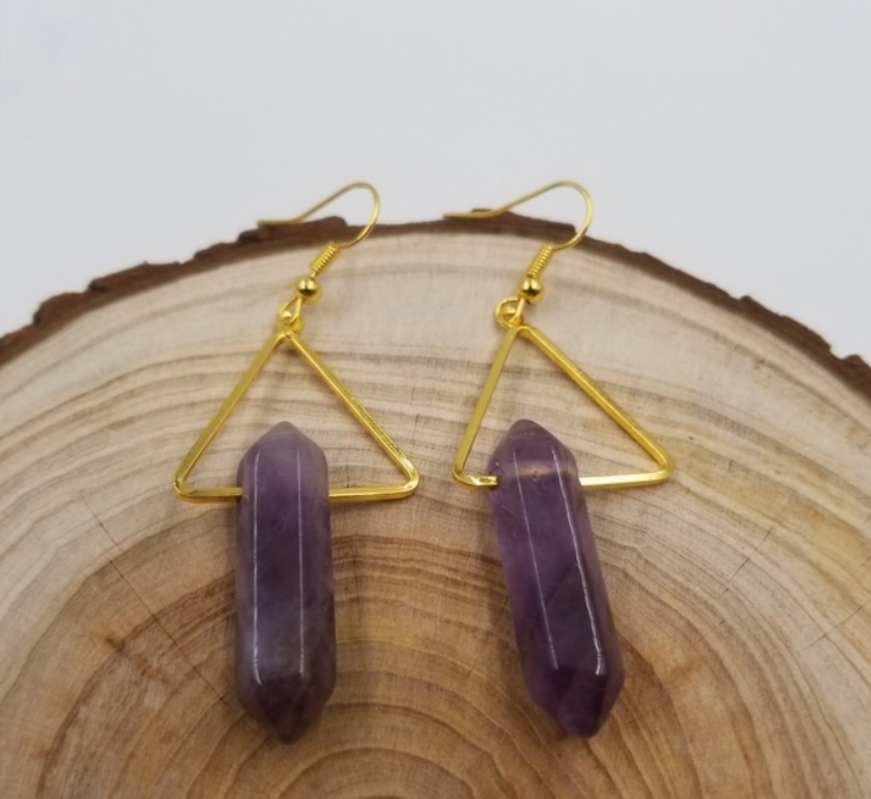 Triangle w/Amethyst Point Dangle Earrings