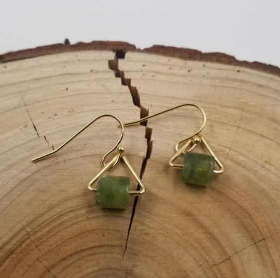 Green Aventurine Triangle Earrings - Dangle