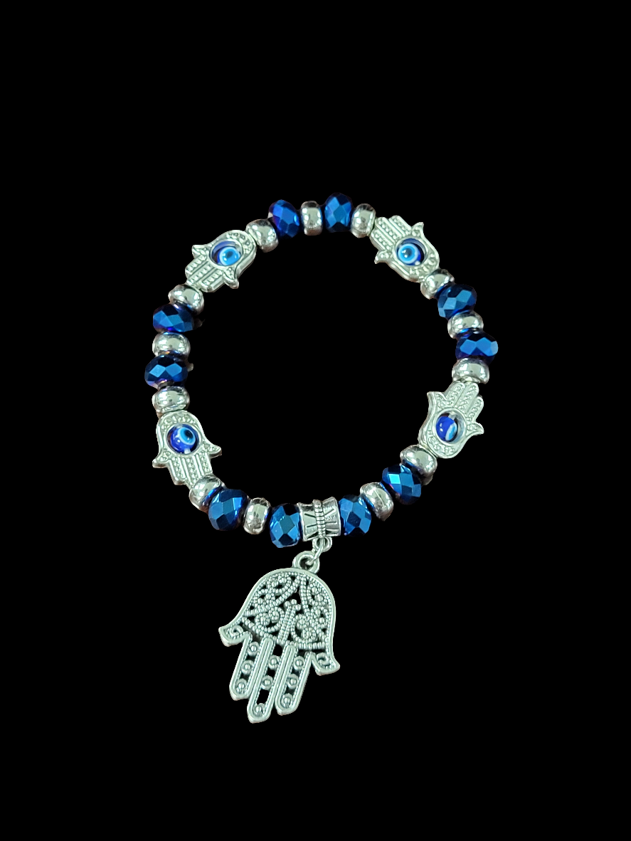 Hamsa bracelet with evil eye - Blue beads
