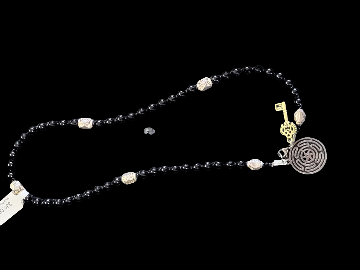 Black Obsidian & Sterling Silver Devotional Prayer Beads Hecate Wheel