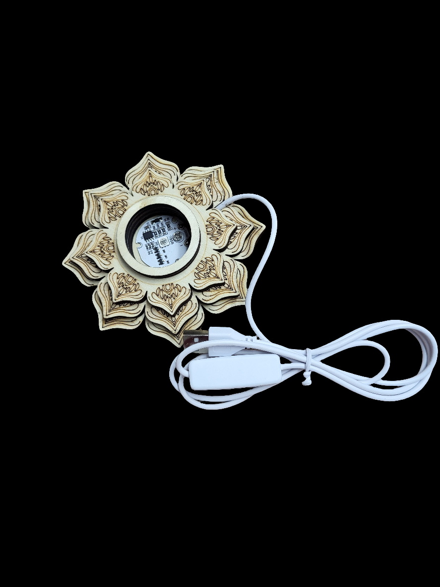Lotus Wood LED Light Base Crystal Stand Holder with engraving