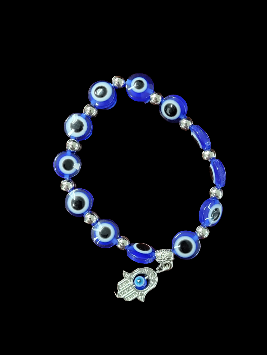 Evil Eye Bracelet with Hamsa Hand Charm (4mm)