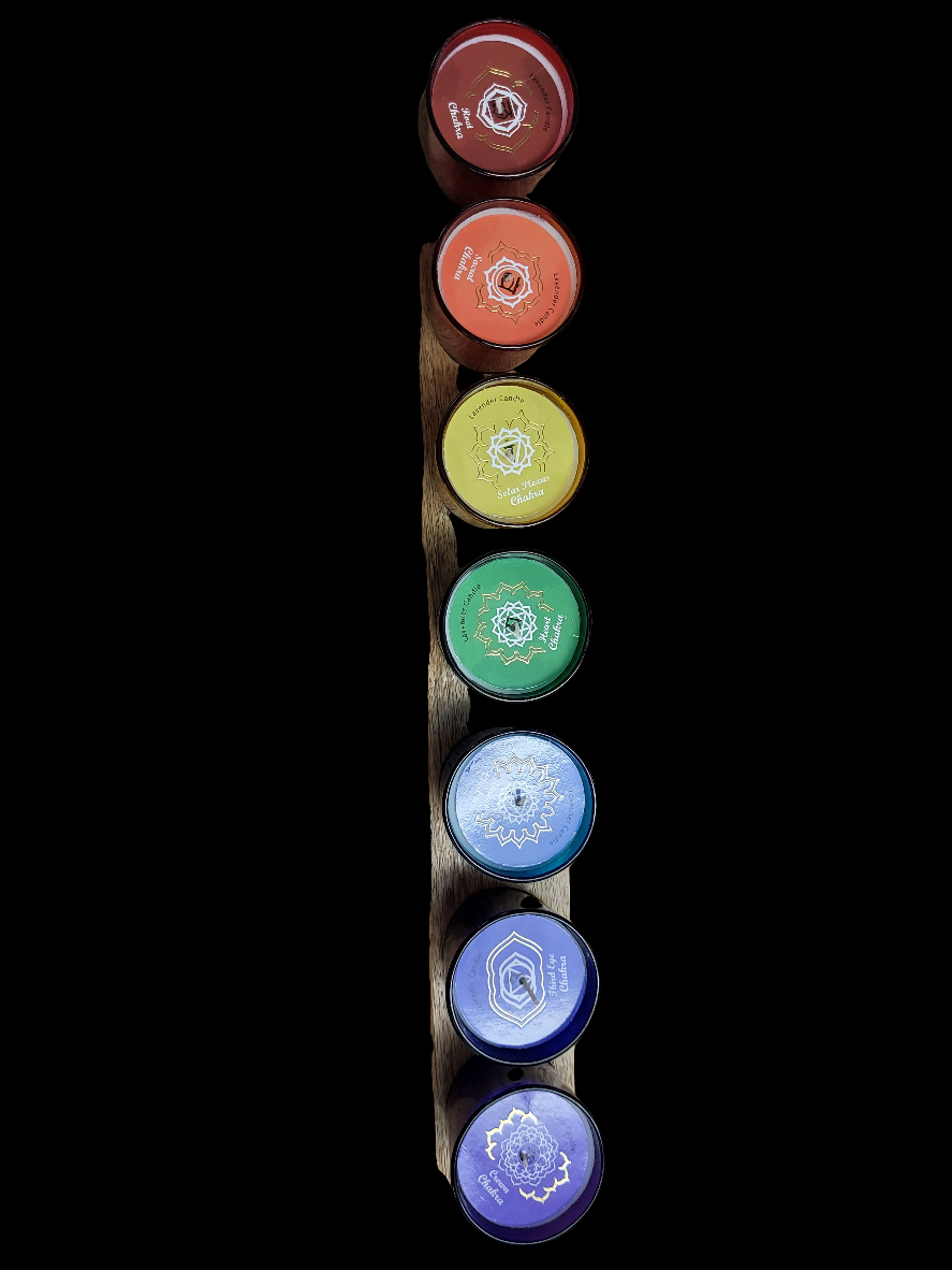 Candle Votive - 7 Chakras on Wood Base