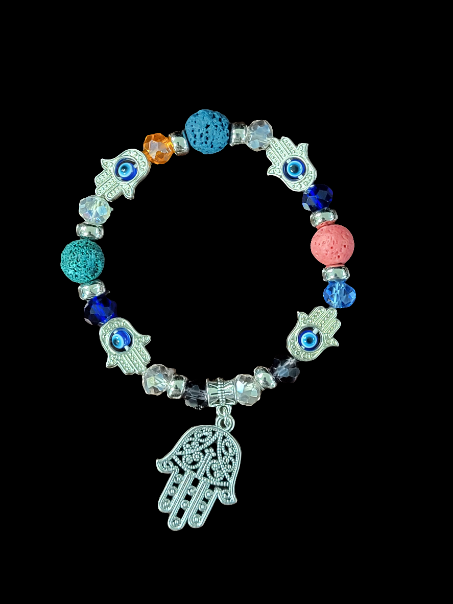 Hamsa bracelet with evil eye - Lava beads