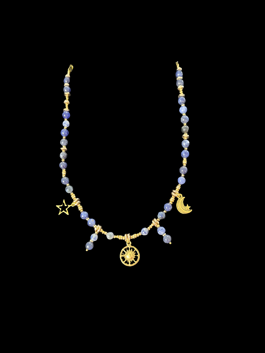 Sodalite w/Golden Celestial charms Necklace