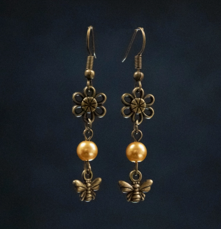 Bee & Flower Earrings Antique Finish