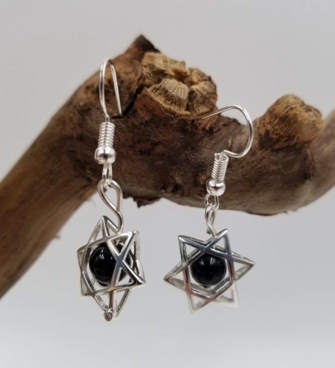 Black Moonstone North Star Earrings- Dangle