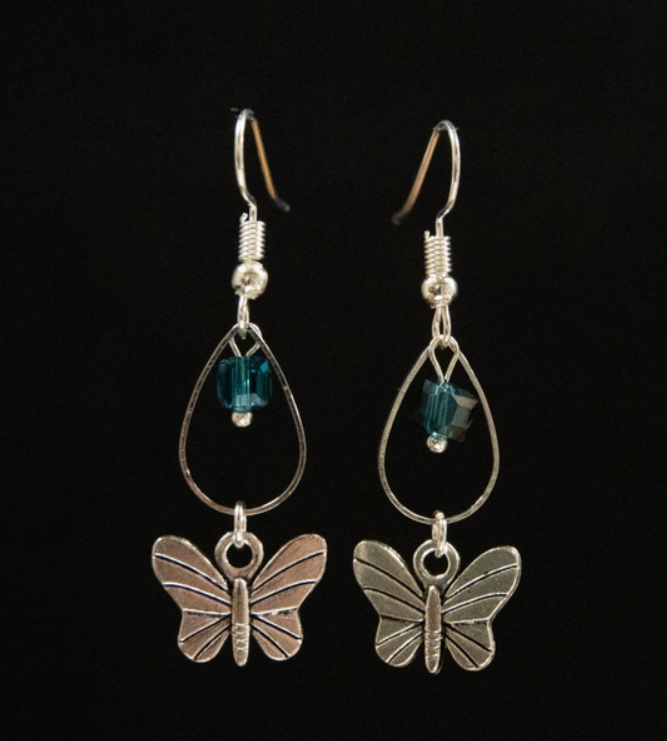 Butterfly Dangle Earrings Iridescent Bead