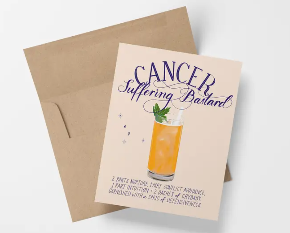 Cancer - Cocktail Zodiac Astrology  Greeting/Birthday Card