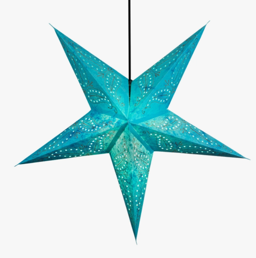 Turquoise Om Star Paper Lantern - Caribbean Cool