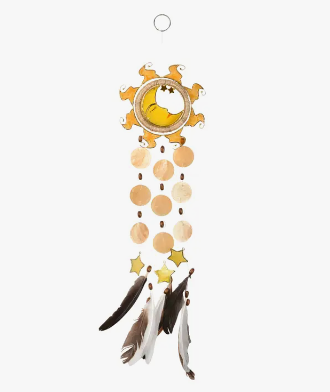 Celestial Capiz Shells & Feathers Dreamcatcher