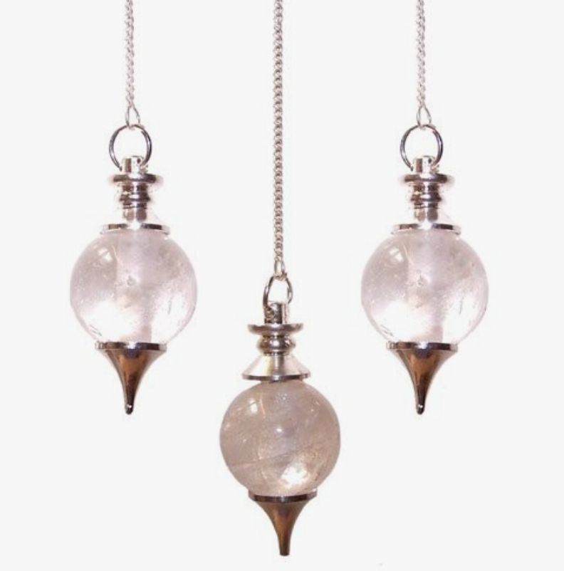 Clear Quartz Sphere with Metal Point Weight Pendulum