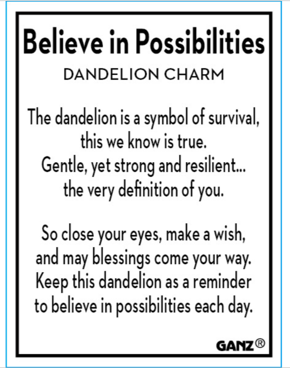 Dandelion Believe in Possibilities Good Luck Charm