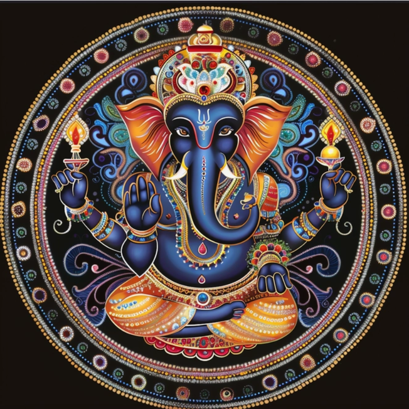 10"x10" Prosperity Ganesha Wall Art Hanging - Canvas