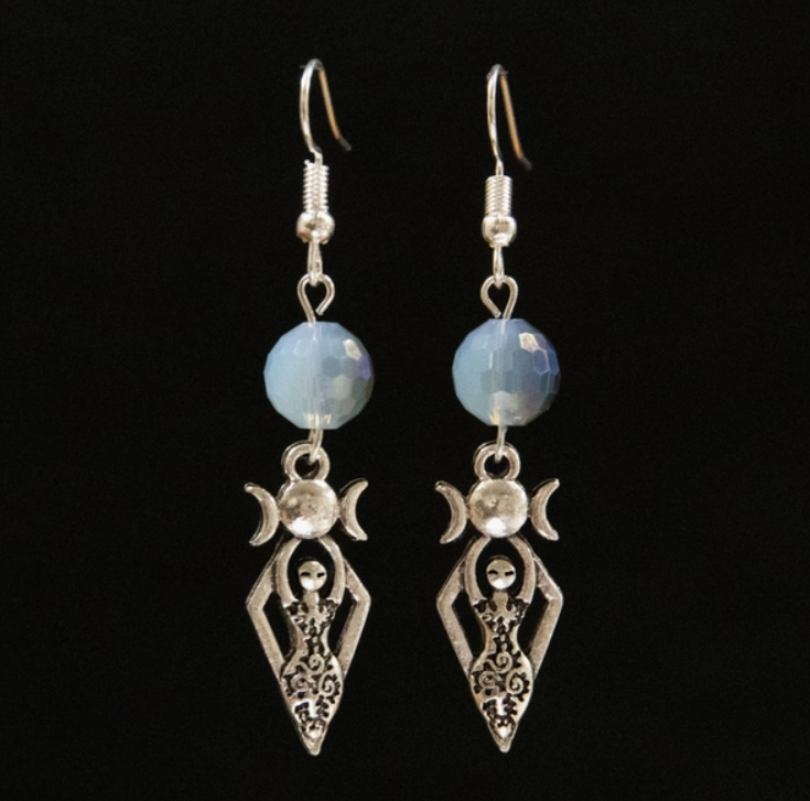 Goddess Haze Dangle Earrings Blue Bead