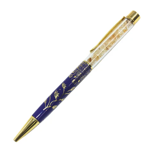 Gold Lotus Flower Pen w/ Citrine Crystals