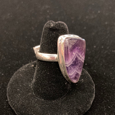 Chevron Amethyst Free Form Ring 925 Sterling Silver Size 9.5