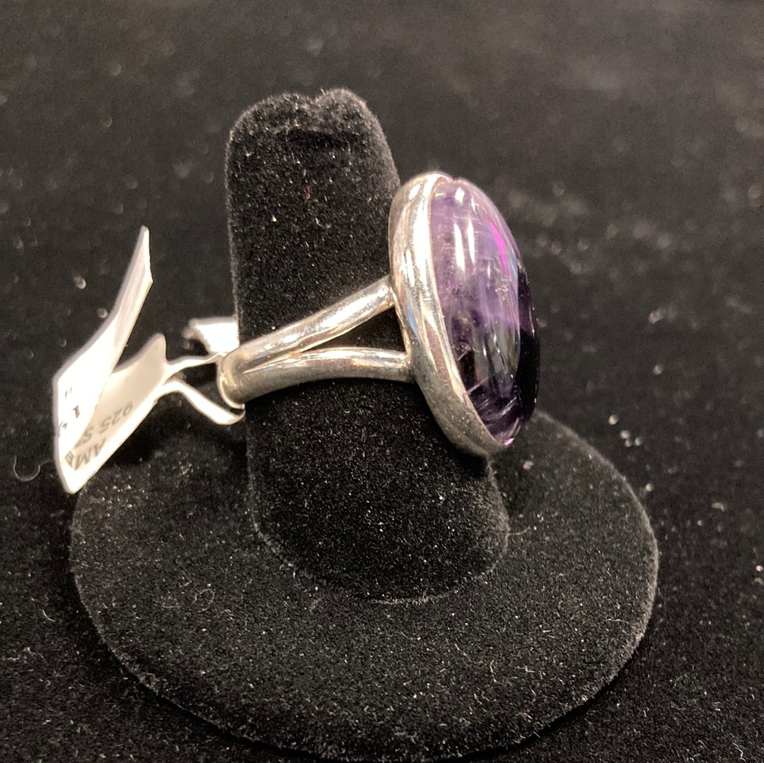 Amethyst Star Oval Ring Sterling Silver Size 9