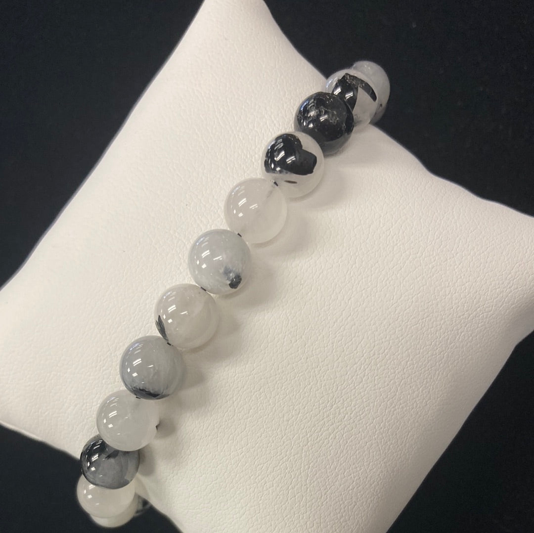 Black Tourmalinated Quartz 8mm Beaded Bracelet