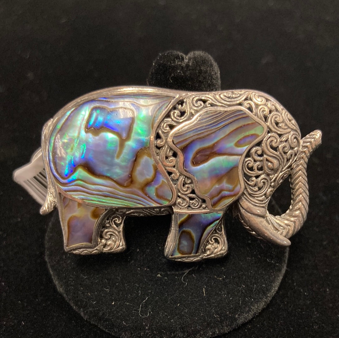 Abalone Large Elephant Ring SS -Sz Adjustable