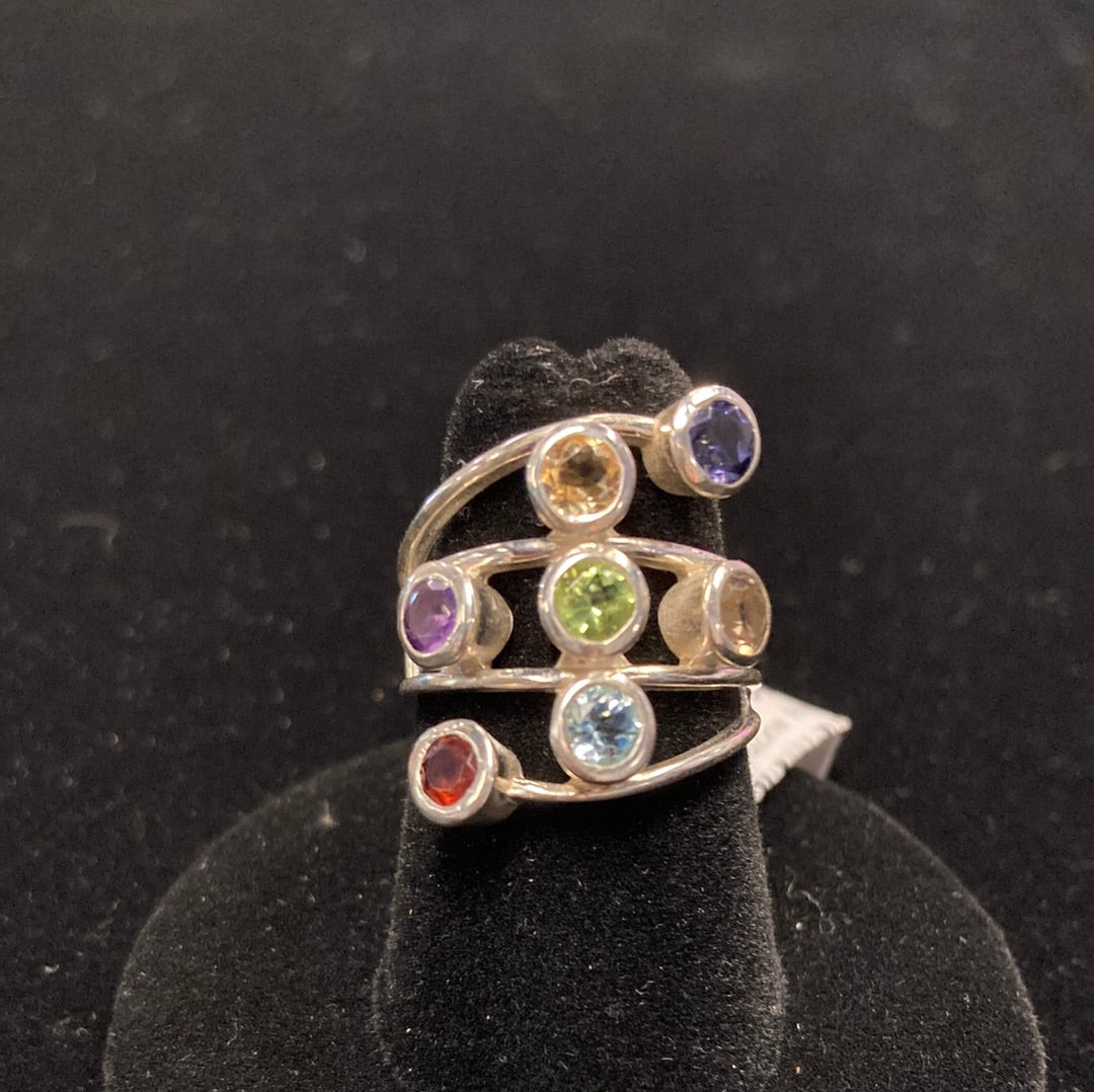 7 Gemstone  Sterling Silver Ring Size 6