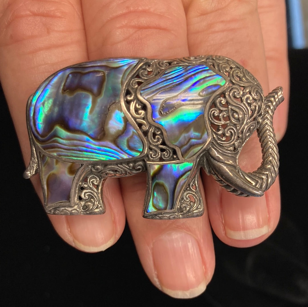 Abalone Large Elephant Ring SS -Sz Adjustable