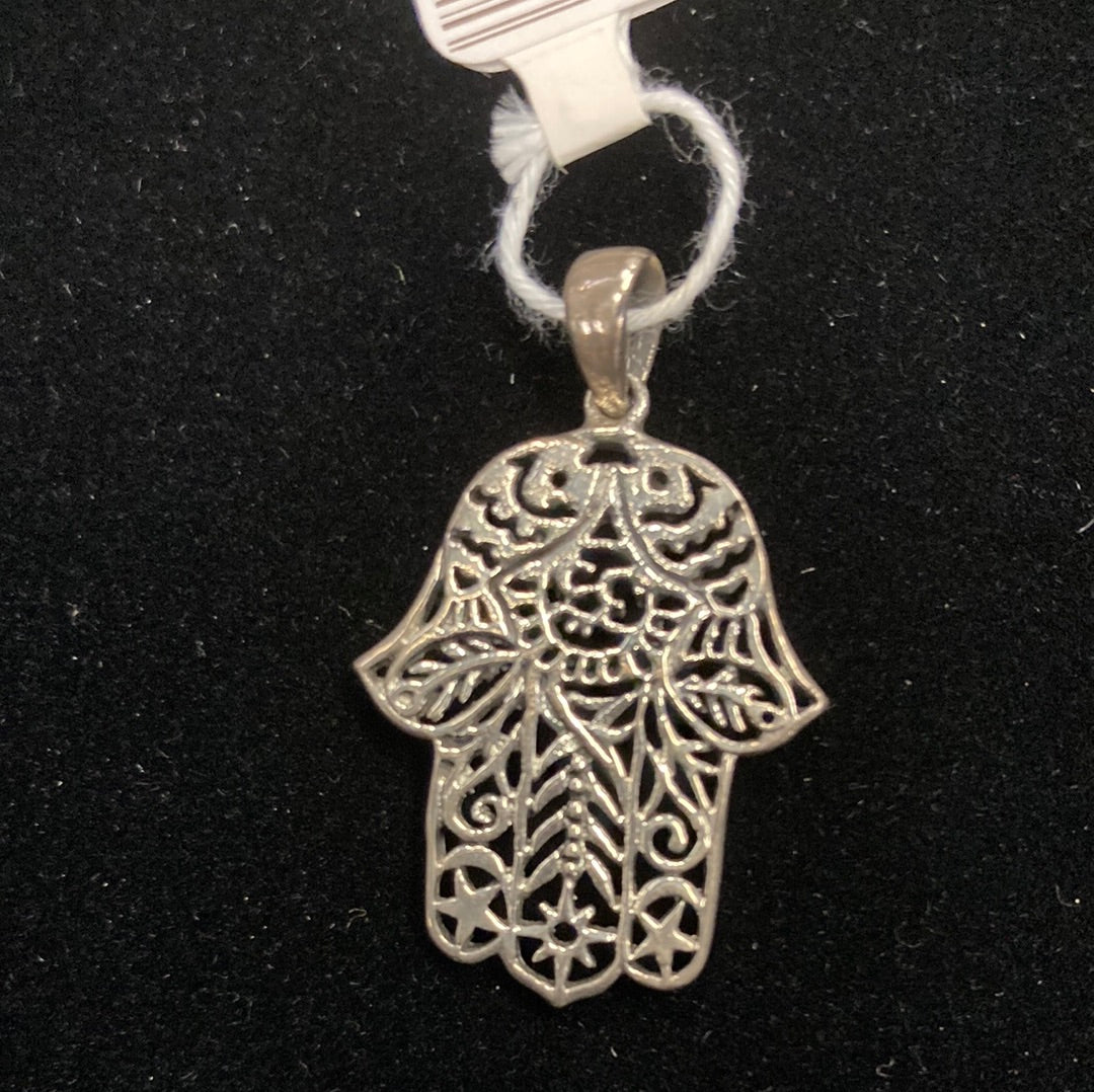 Pendant Oxidized Finish Hamsa Hand