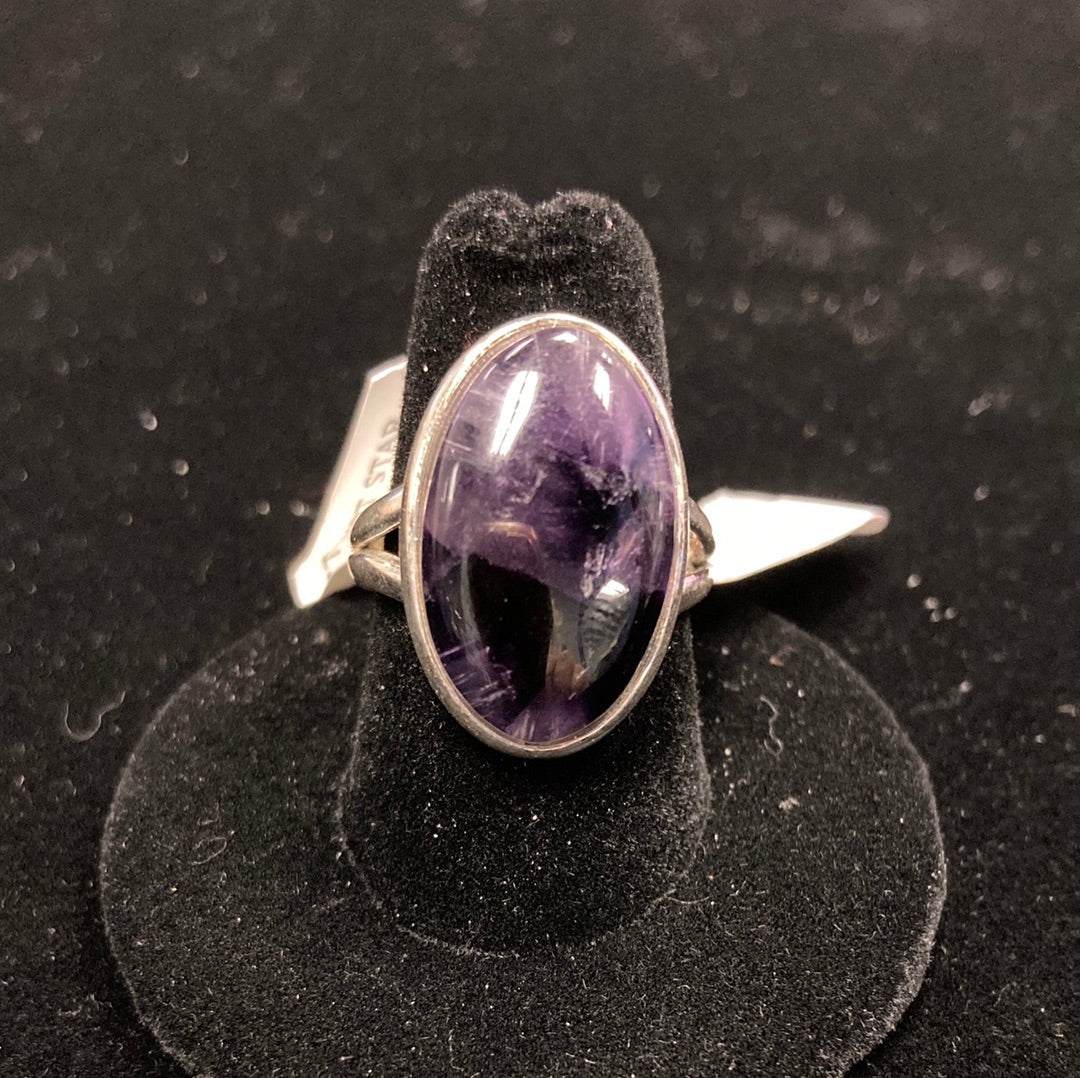 Amethyst Star Oval Ring Sterling Silver Size 9