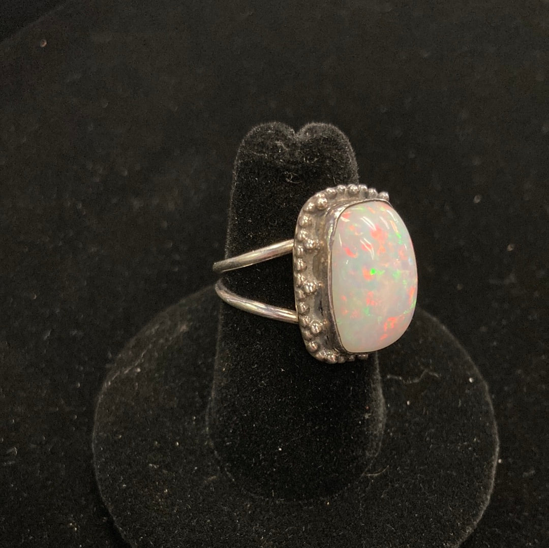 Sz6 Ethiopian Opal Rectangle Sterling Silver Ring