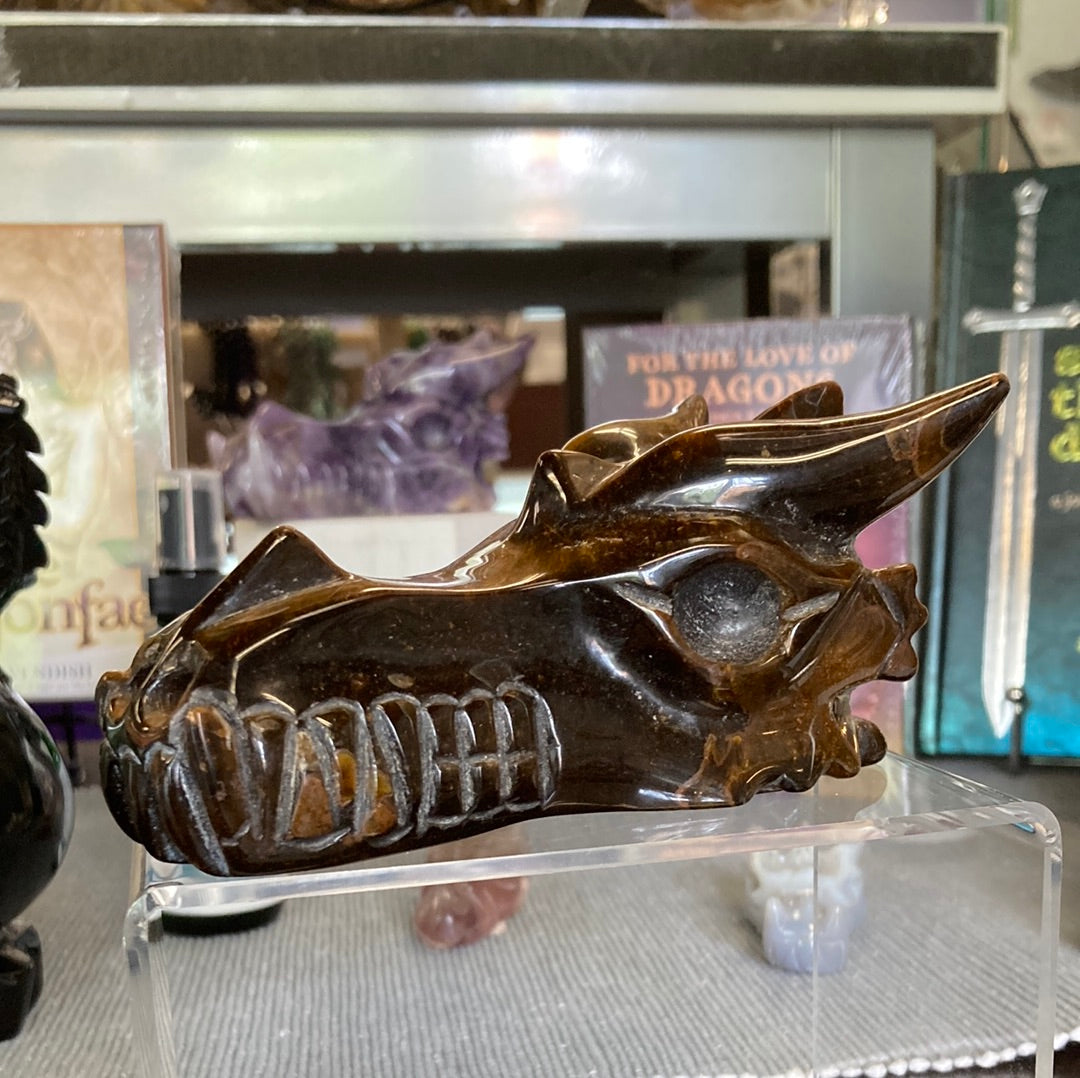 Tiger's Eye Dragon Skull 5"