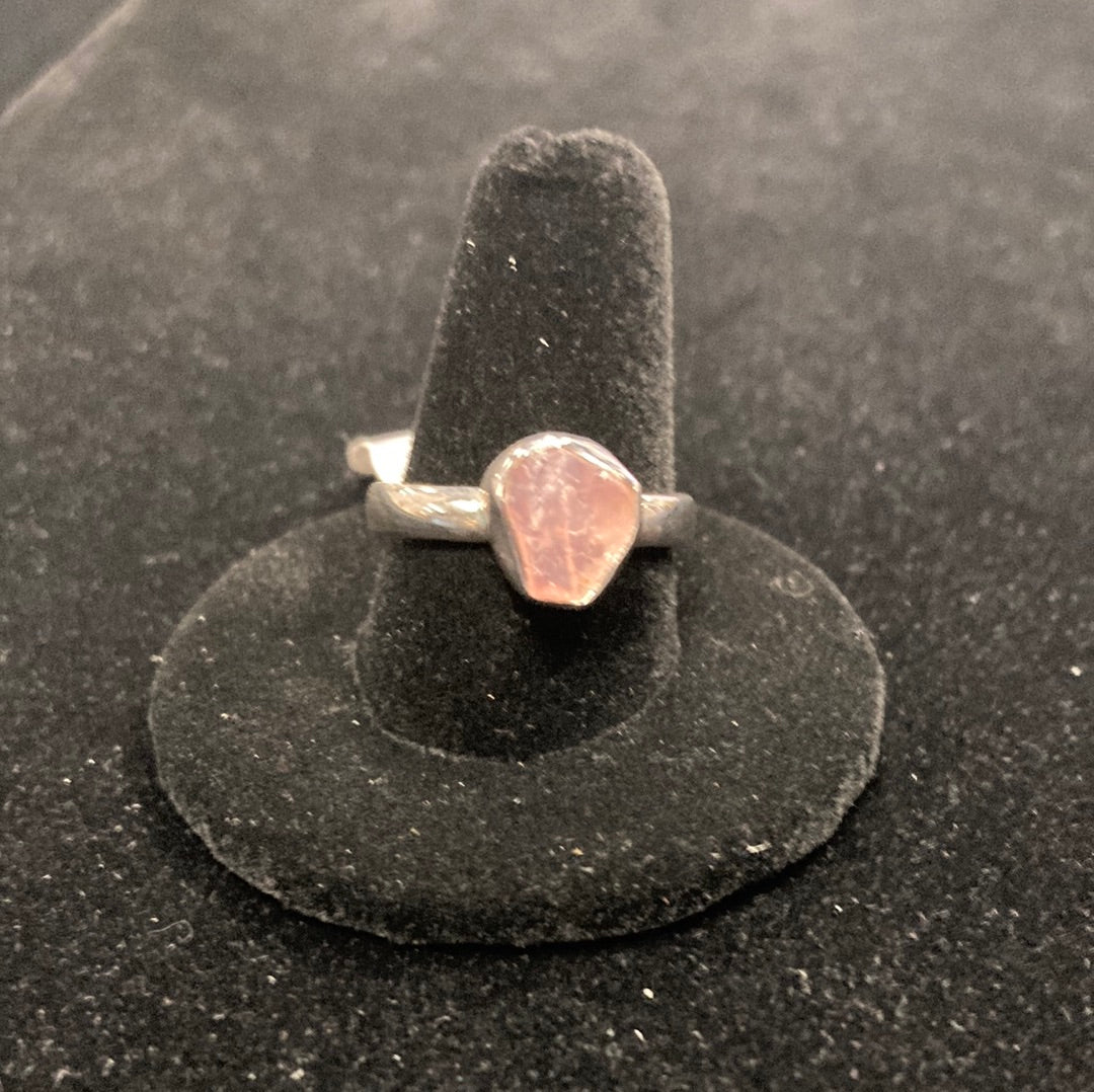 Raw Rose Quartz - Sterling Silver Ring Sz 11