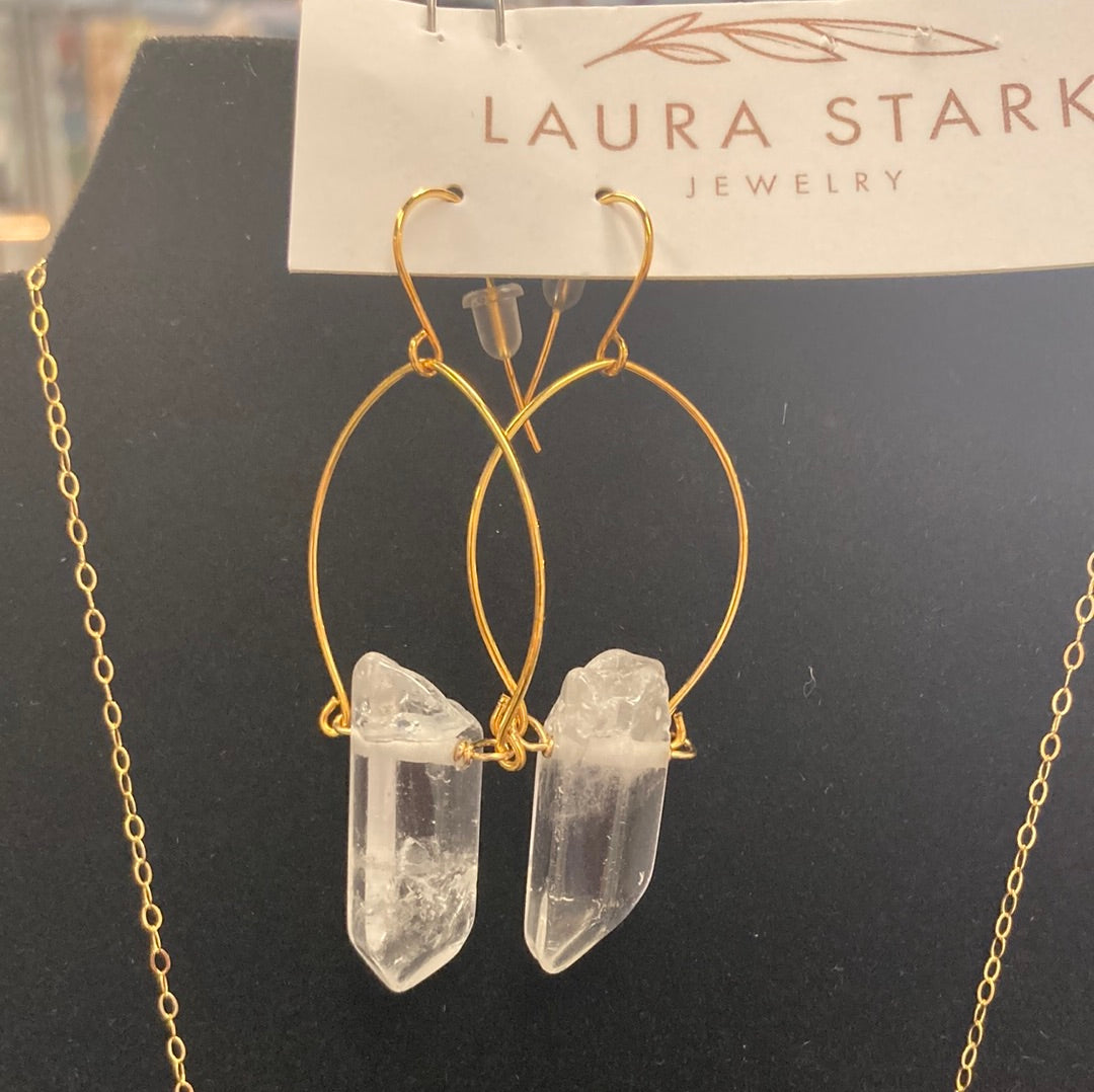 Clear Quartz Horseshoe Hoop Dangle Earrings