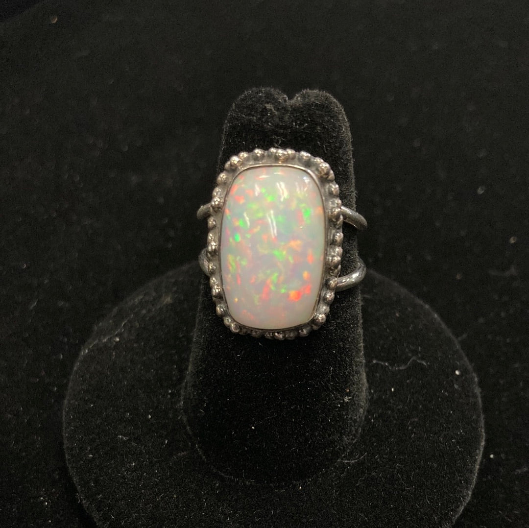 Sz6 Ethiopian Opal Rectangle Sterling Silver Ring